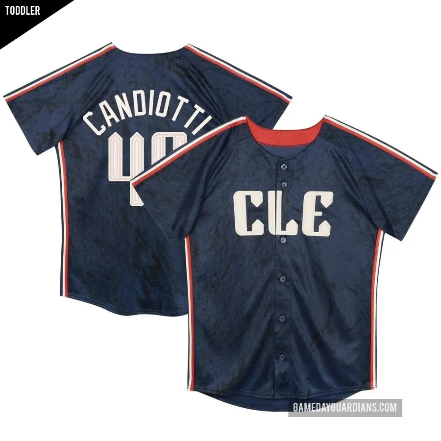 Toddler Cleveland Guardians ＃49 Tom Candiotti Limited Navy Preschool & 2024 City Connect Jersey