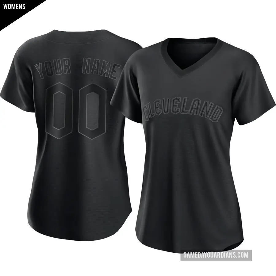 Women's Cleveland Guardians ＃00 Custom Authentic Black Pitch Fashion Jersey