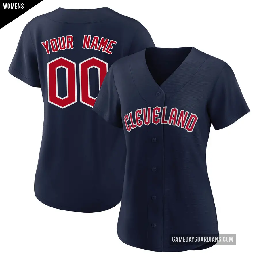 Women's Cleveland Guardians ＃00 Custom Authentic Navy Alternate Jersey