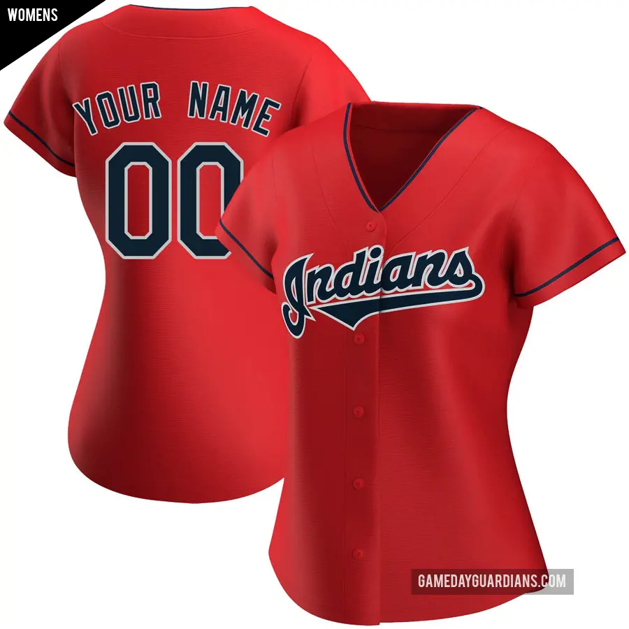 Women's Cleveland Guardians ＃00 Custom Authentic Red Alternate Jersey