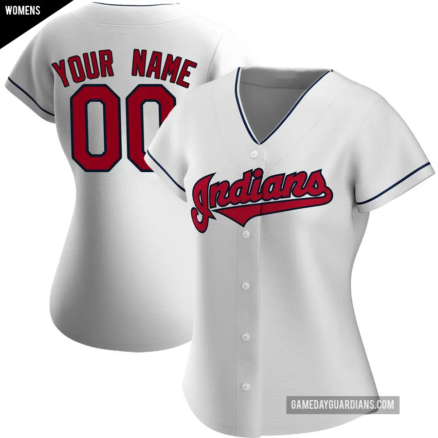 Women's Cleveland Guardians ＃00 Custom Authentic White Home Jersey
