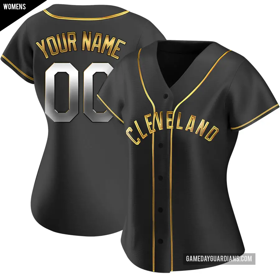 Women's Cleveland Guardians ＃00 Custom Replica Gold Black en Alternate Jersey