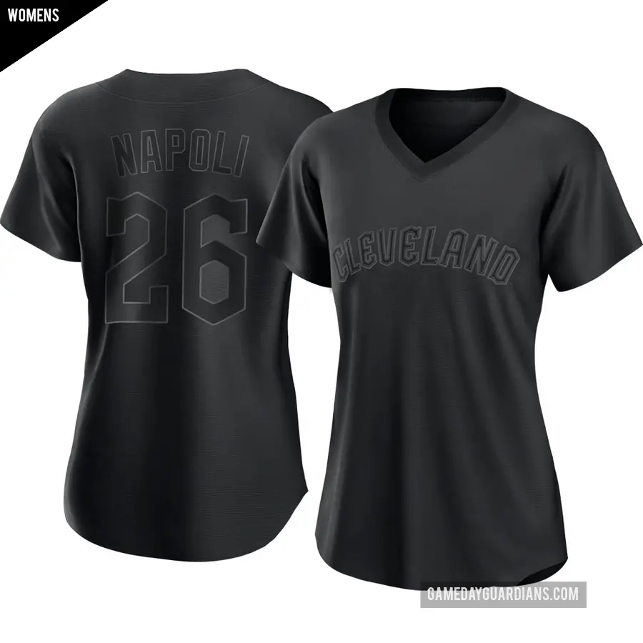 Women's Cleveland Guardians ＃26 Mike Napoli Authentic Black Pitch Fashion Jersey