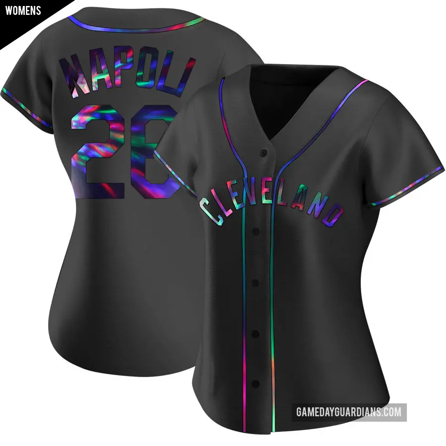 Women's Cleveland Guardians ＃26 Mike Napoli Replica Black Holographic Alternate Jersey