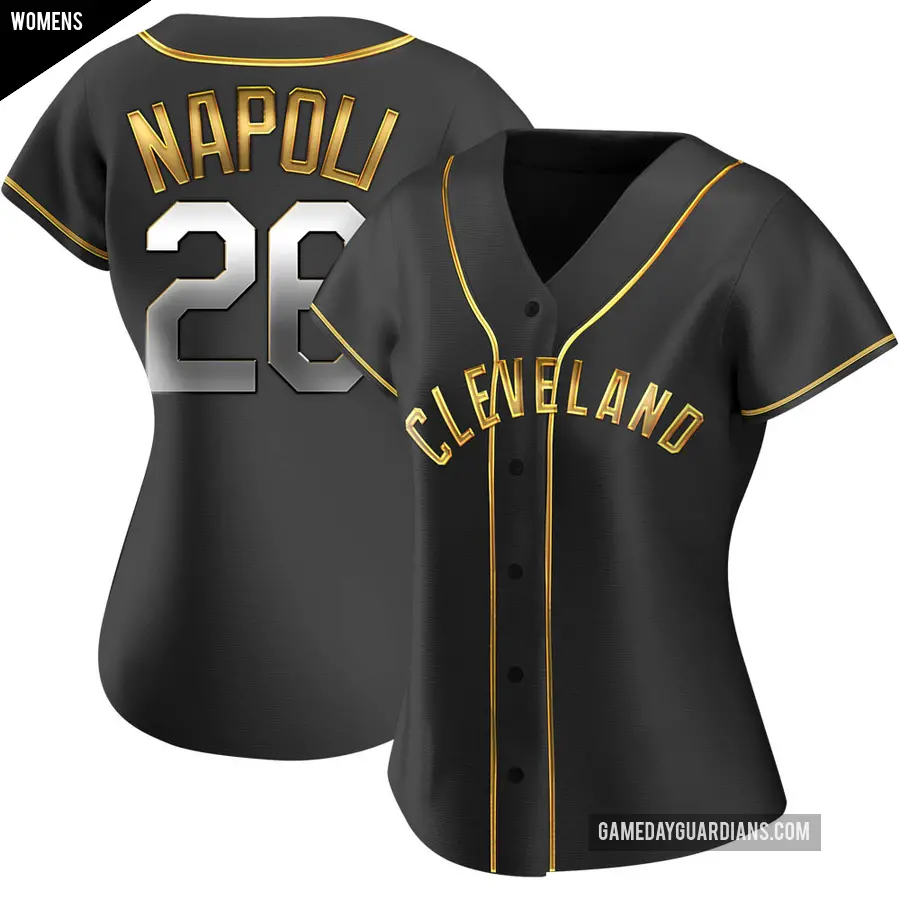 Women's Cleveland Guardians ＃26 Mike Napoli Replica Gold Black en Alternate Jersey