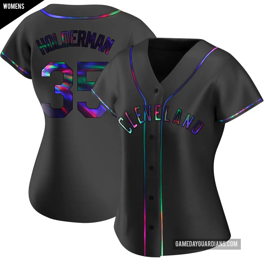Women's Cleveland Guardians ＃35 Colin Holderman Replica Black Holographic Alternate Jersey