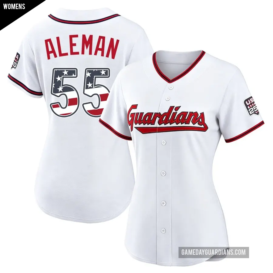Women's Cleveland Guardians ＃55 Franco Aleman Limited White USA 250 Fourth Of July Home Stadium Jersey