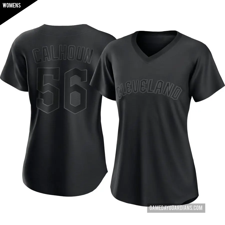 Women's Cleveland Guardians ＃56 Kole Calhoun Authentic Black Pitch Fashion Jersey
