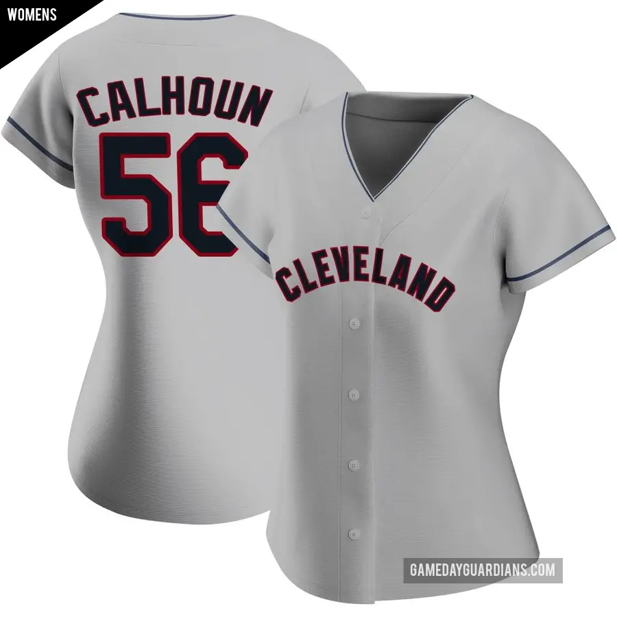 Women's Cleveland Guardians ＃56 Kole Calhoun Authentic Gray Road Jersey