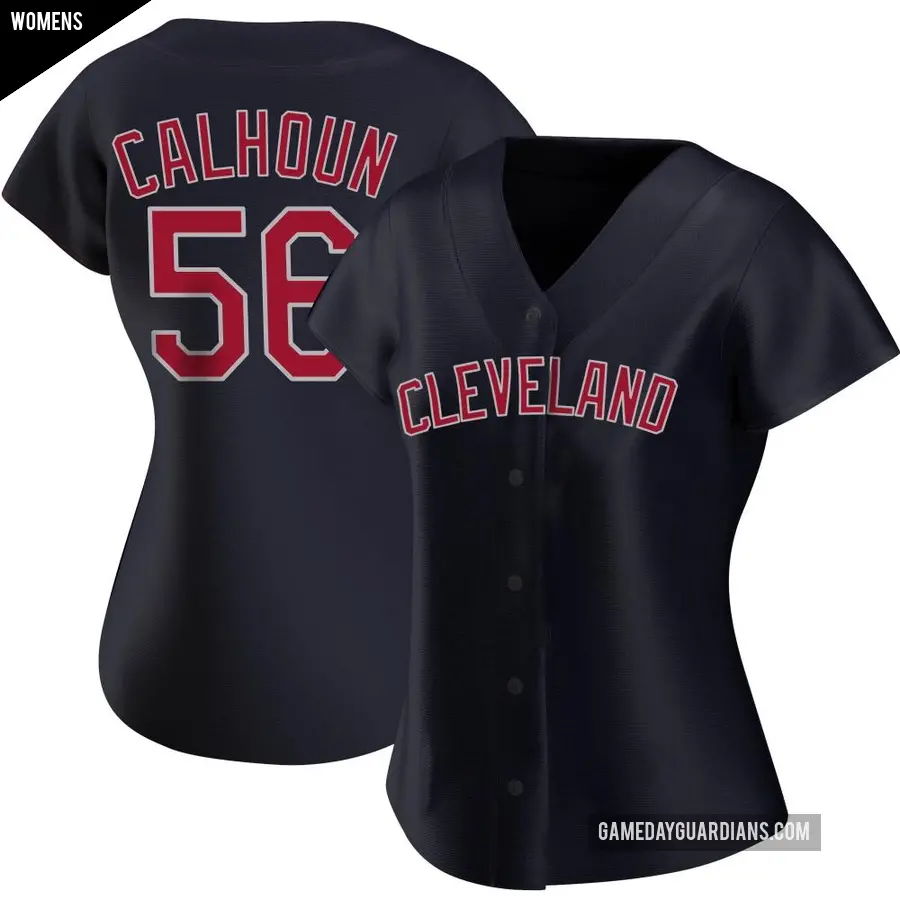 Women's Cleveland Guardians ＃56 Kole Calhoun Authentic Navy Alternate Jersey
