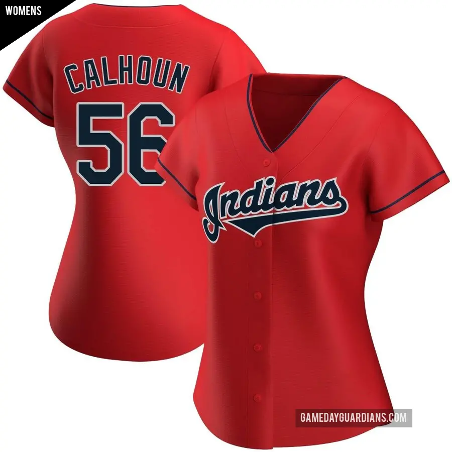 Women's Cleveland Guardians ＃56 Kole Calhoun Authentic Red Alternate Jersey