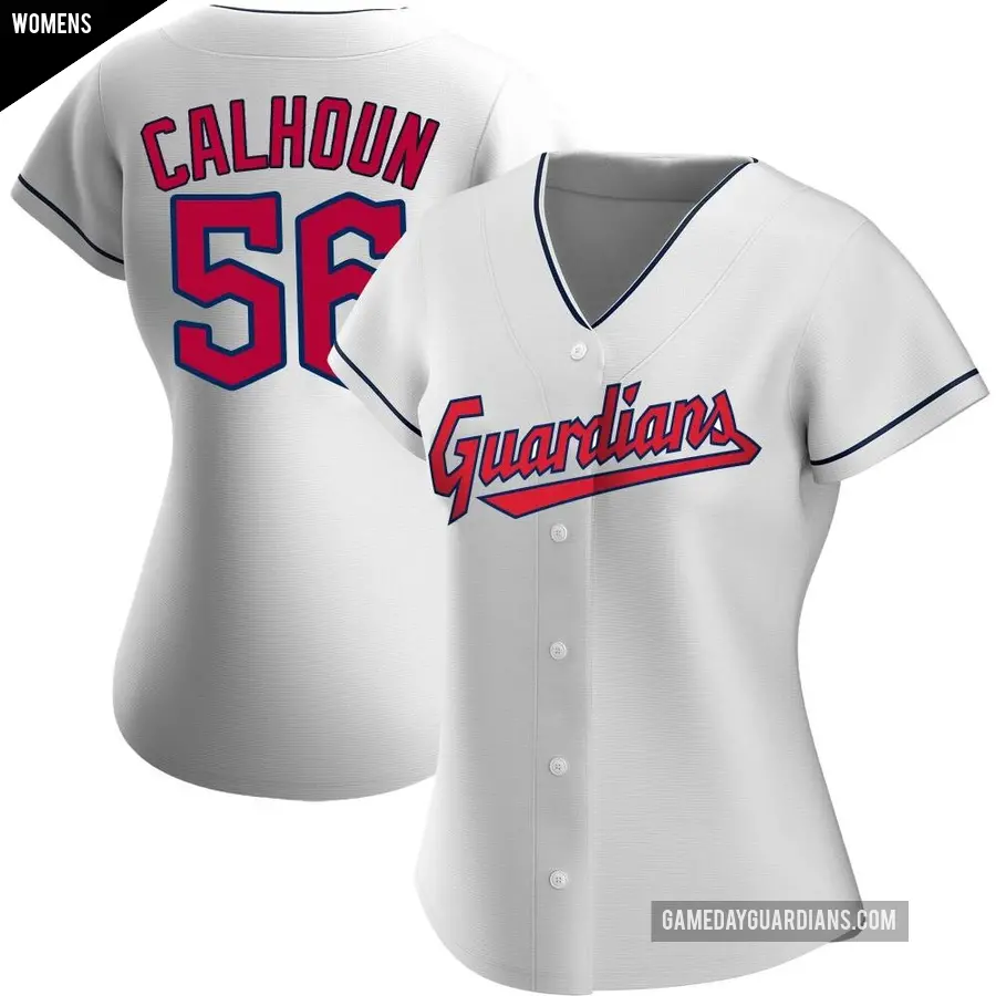 Women's Cleveland Guardians ＃56 Kole Calhoun Authentic White Home Jersey