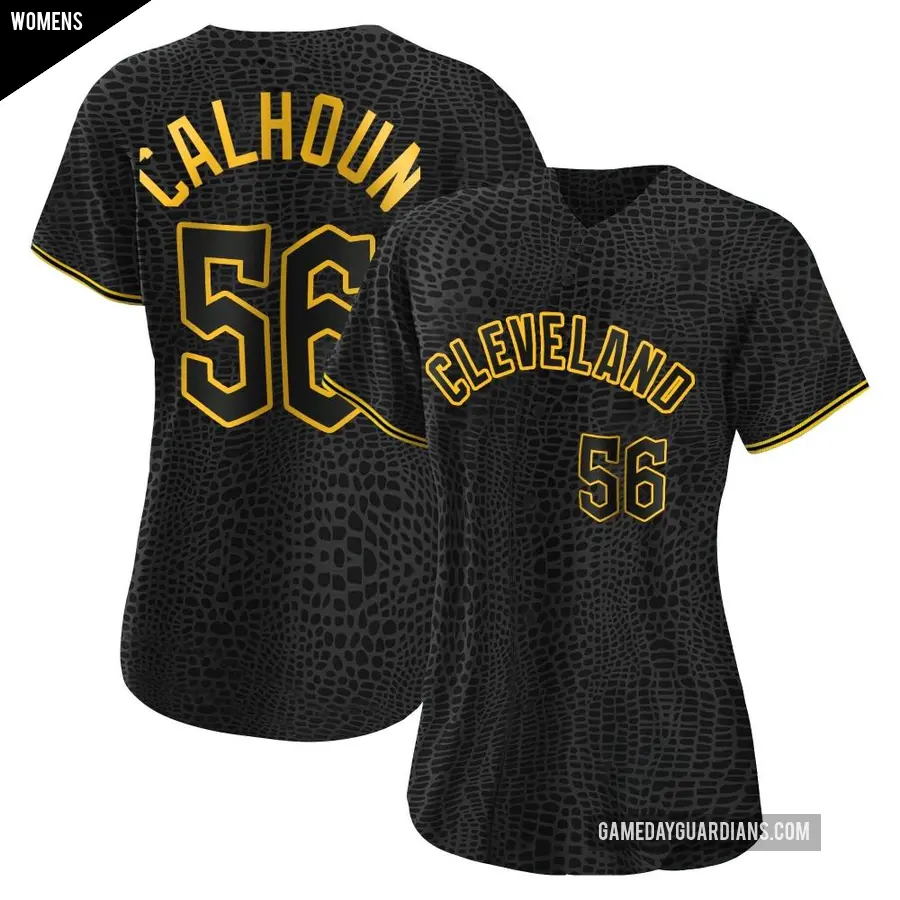 Women's Cleveland Guardians ＃56 Kole Calhoun Replica Black Snake Skin City Jersey