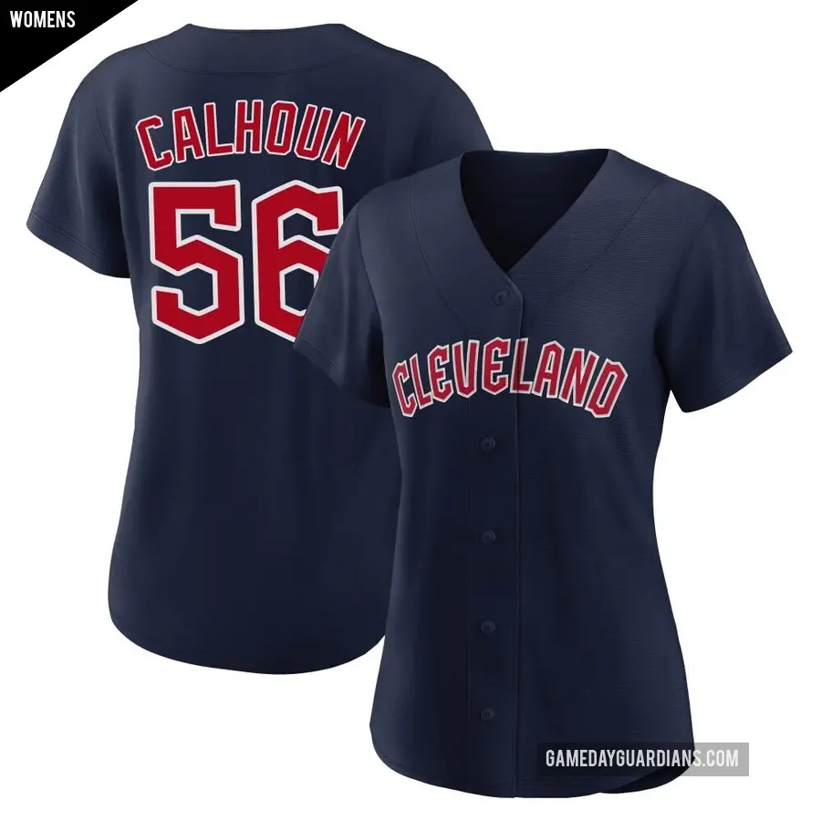 Women's Cleveland Guardians ＃56 Kole Calhoun Replica Navy Alternate Jersey