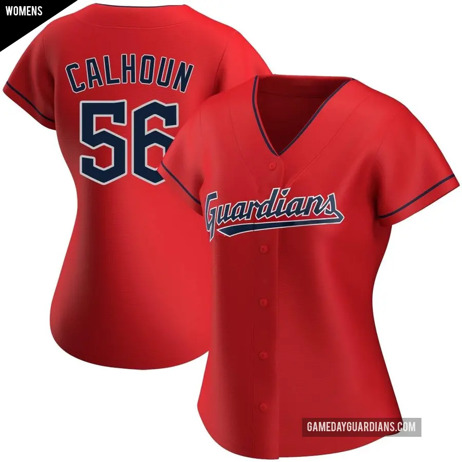 Women's Cleveland Guardians ＃56 Kole Calhoun Replica Red Alternate Jersey