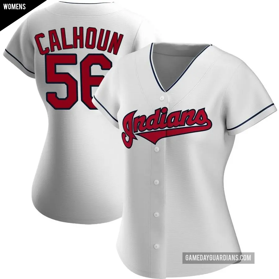 Women's Cleveland Guardians ＃56 Kole Calhoun Replica White Home Jersey