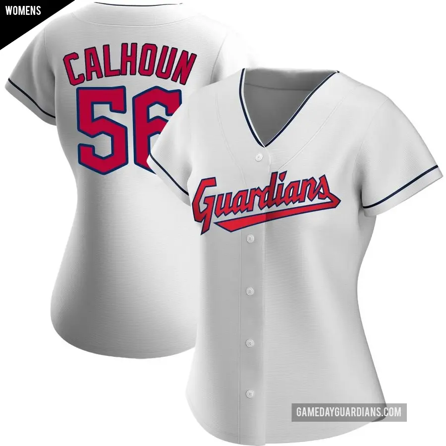 Women's Cleveland Guardians ＃56 Kole Calhoun Replica White Home Jersey