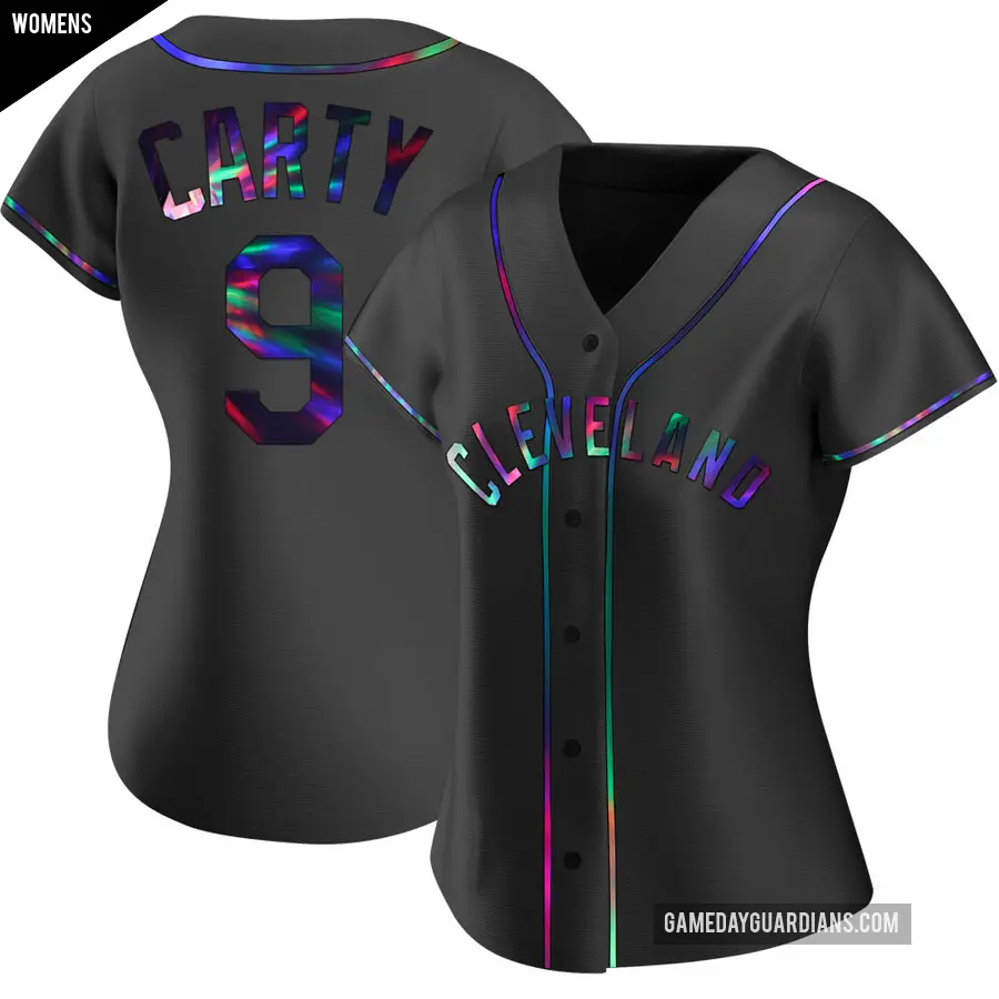 Women's Cleveland Guardians ＃9 Rico Carty Replica Black Holographic Alternate Jersey