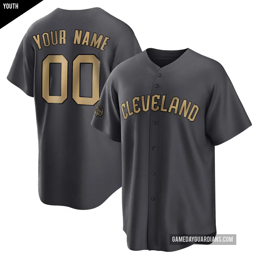 Youth Cleveland Guardians ＃00 Custom Game Charcoal Replica 2022 All-Star Jersey