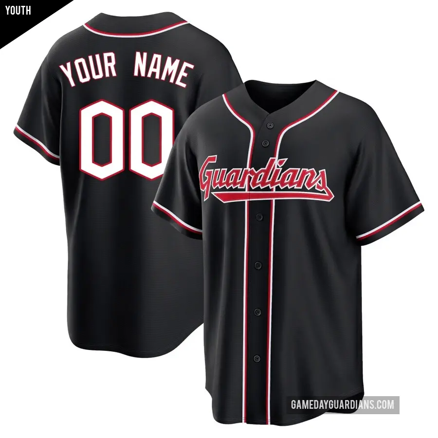 Youth Cleveland Guardians ＃00 Custom Replica Black Fashion Out Jersey