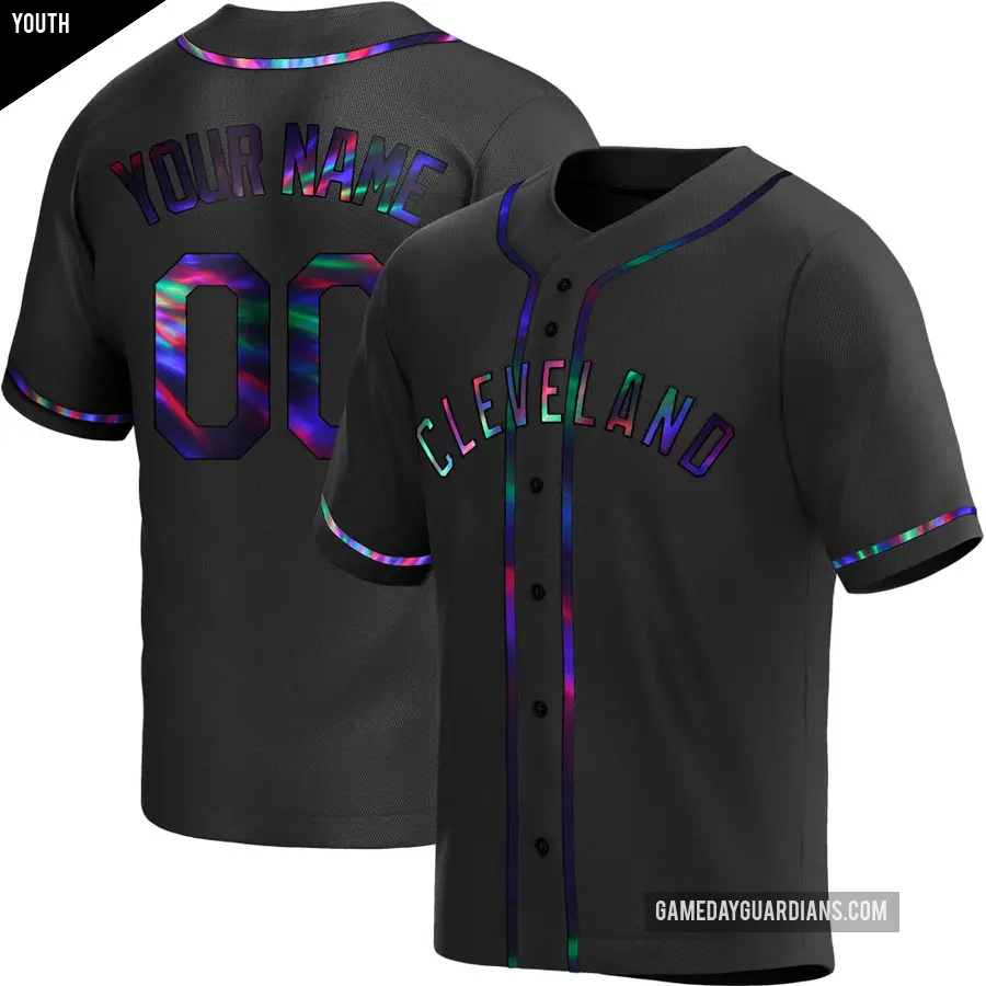 Youth Cleveland Guardians ＃00 Custom Replica Black Holographic Alternate Jersey