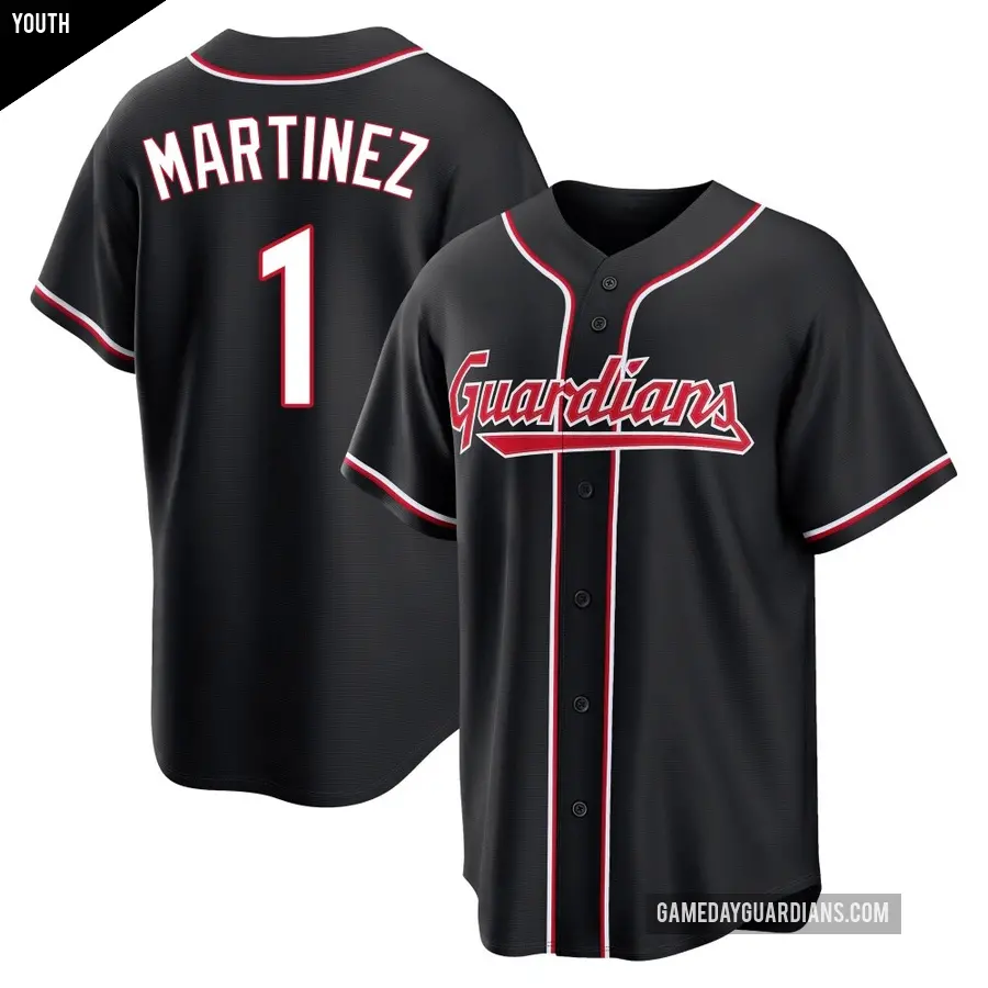 Youth Cleveland Guardians ＃1 Angel Martinez Replica Black Fashion Out Jersey