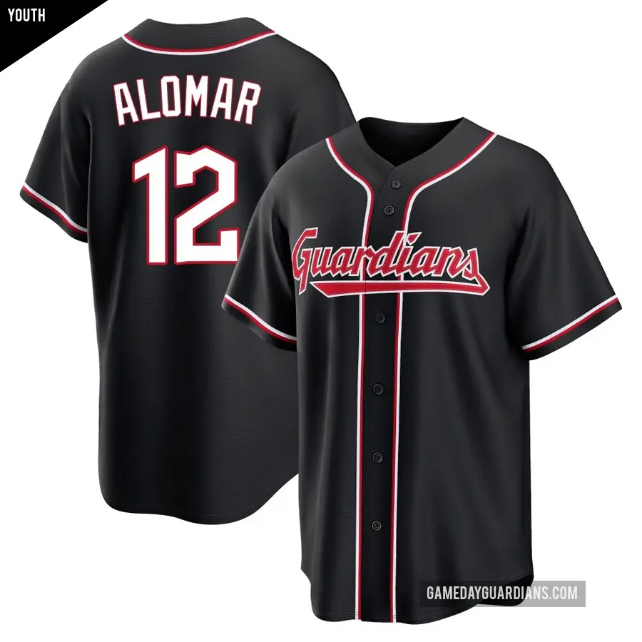 Youth Cleveland Guardians ＃12 Roberto Alomar Replica Black Fashion Out Jersey