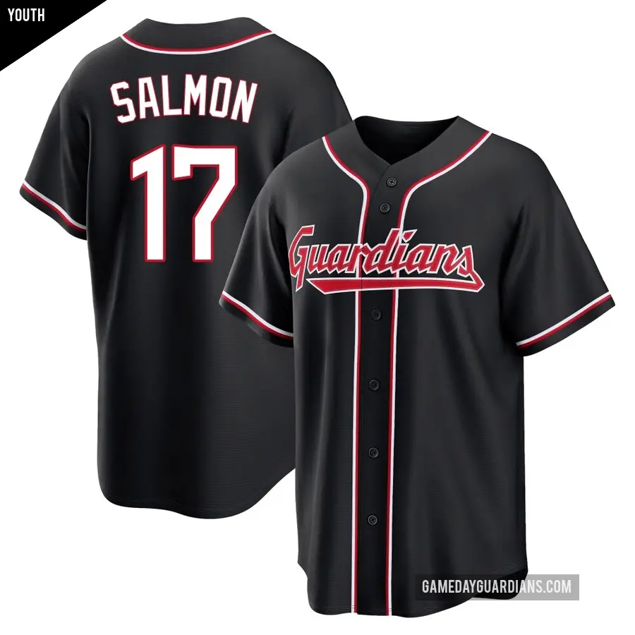 Youth Cleveland Guardians ＃17 Chico Salmon Replica Black Fashion Out Jersey