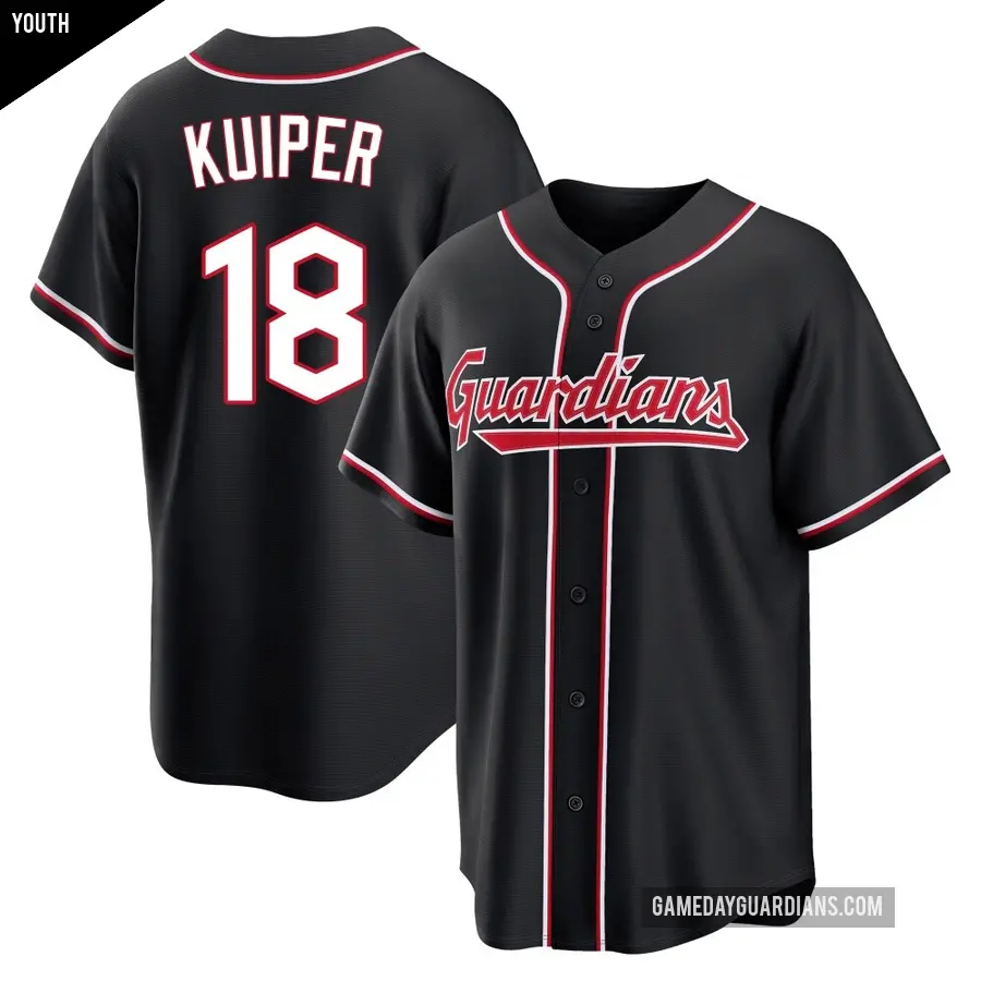 Youth Cleveland Guardians ＃18 Duane Kuiper Replica Black Fashion Out Jersey
