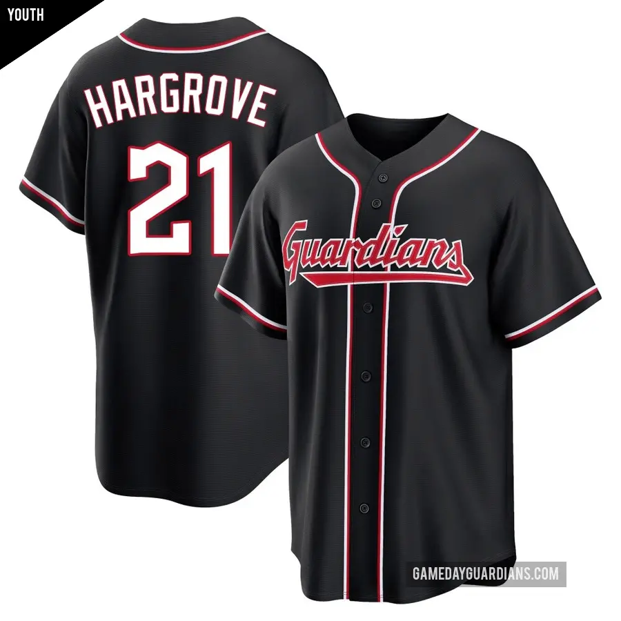 Youth Cleveland Guardians ＃21 Mike Hargrove Replica Black Fashion Out Jersey