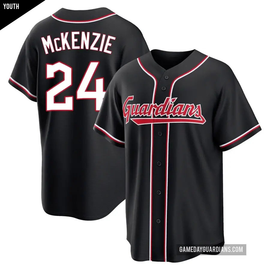 Youth Cleveland Guardians ＃24 Triston McKenzie Replica Black Fashion Out Jersey