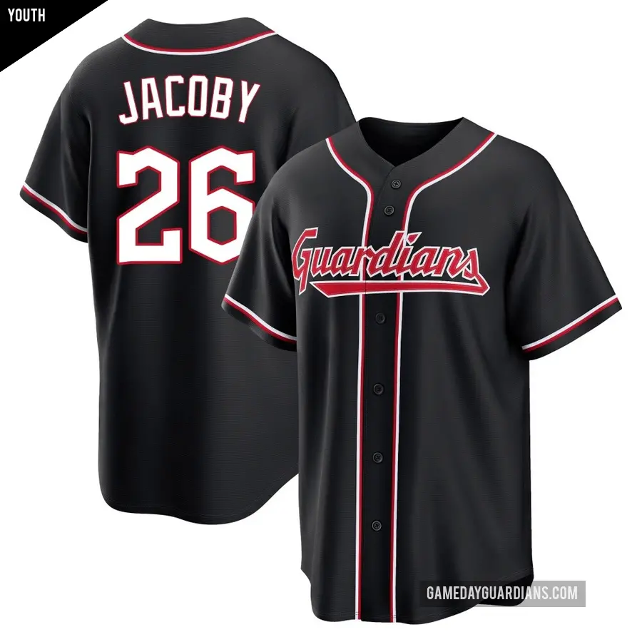 Youth Cleveland Guardians ＃26 Brook Jacoby Replica Black Fashion Out Jersey