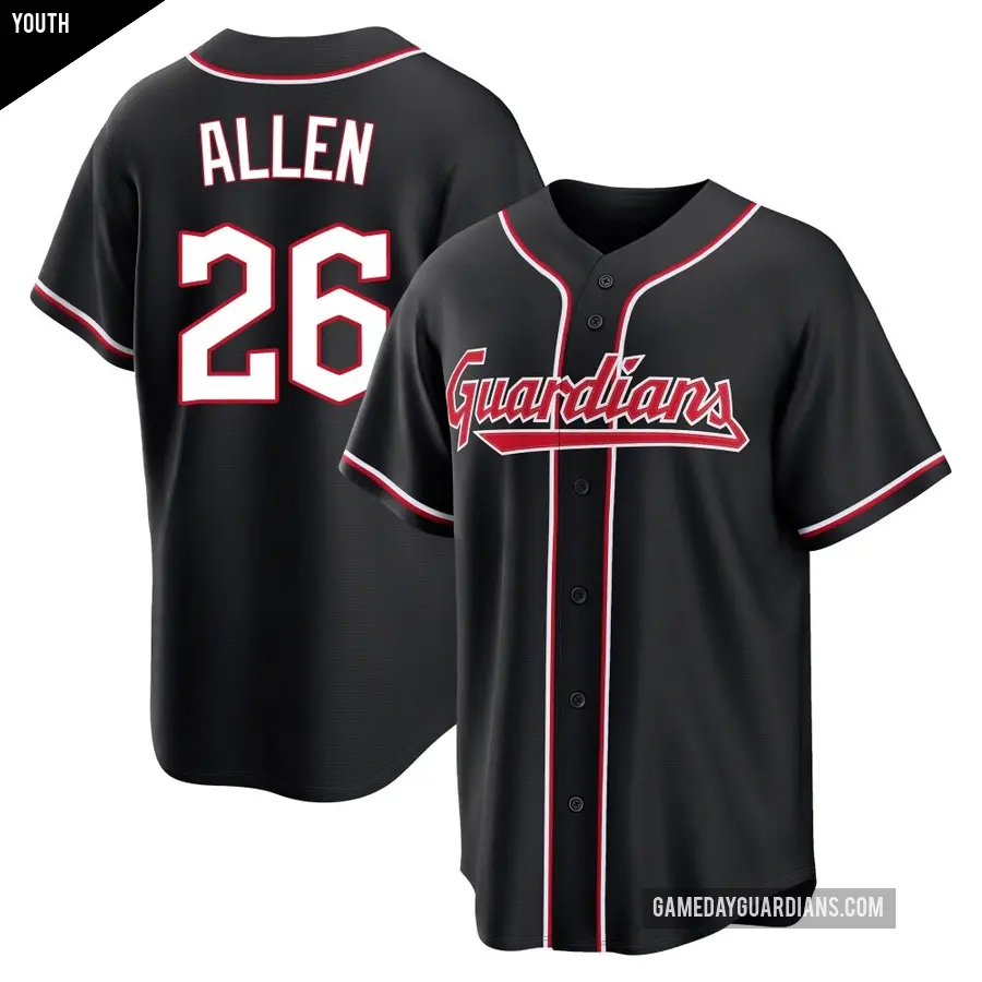 Youth Cleveland Guardians ＃26 Logan Allen Replica Black Fashion Out Jersey