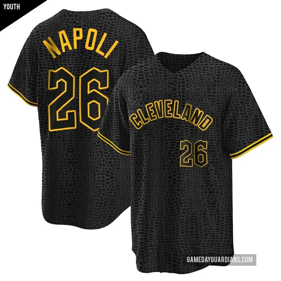 Youth Cleveland Guardians ＃26 Mike Napoli Replica Black Snake Skin City Jersey