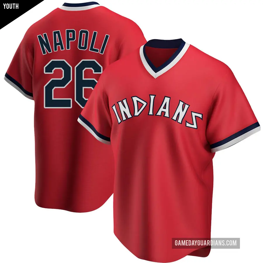 Youth Cleveland Guardians ＃26 Mike Napoli Replica Red Road Cooperstown Collection Jersey