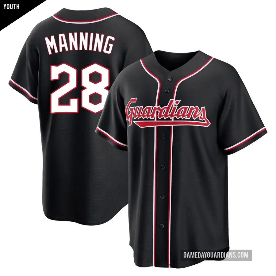 Youth Cleveland Guardians ＃28 Rick Manning Replica Black Fashion Out Jersey