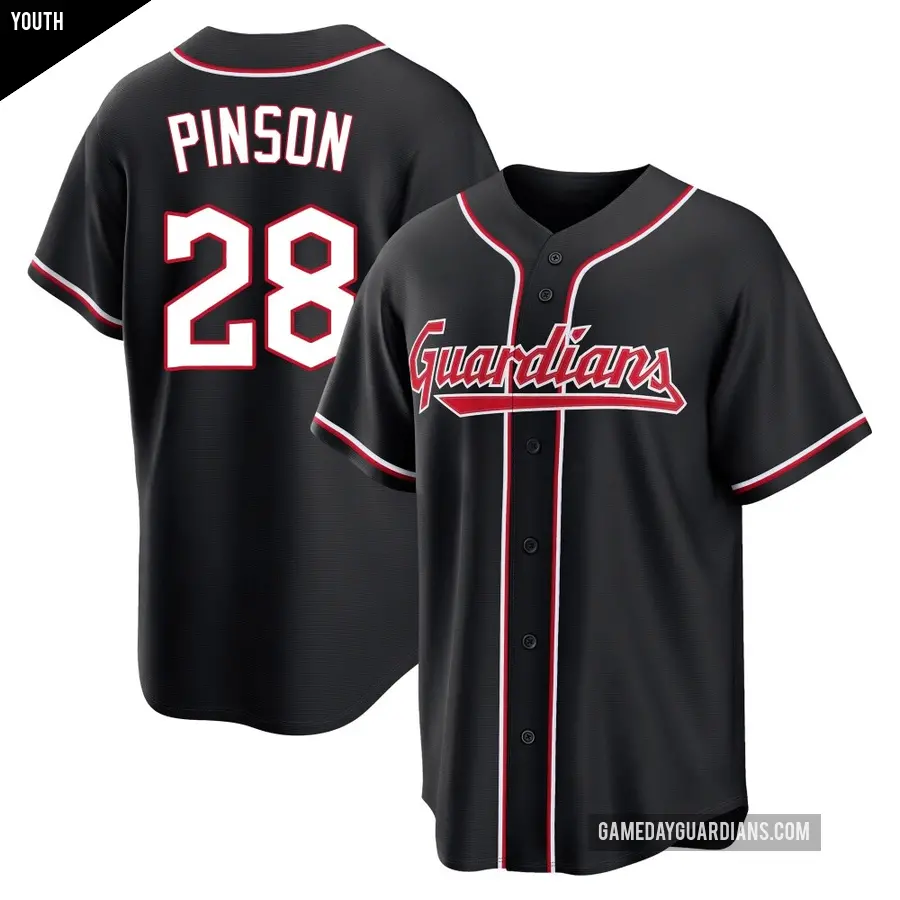Youth Cleveland Guardians ＃28 Vada Pinson Replica Black Fashion Out Jersey