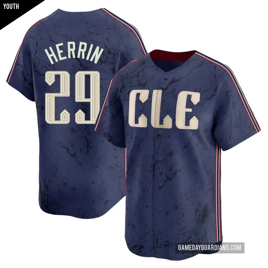 Youth Cleveland Guardians ＃29 Tim Herrin Limited Navy 2024 City Connect Jersey