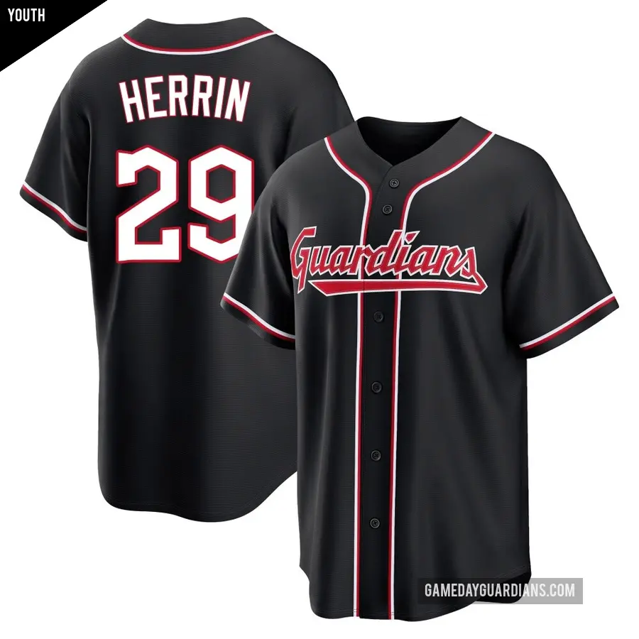 Youth Cleveland Guardians ＃29 Tim Herrin Replica Black Fashion Out Jersey
