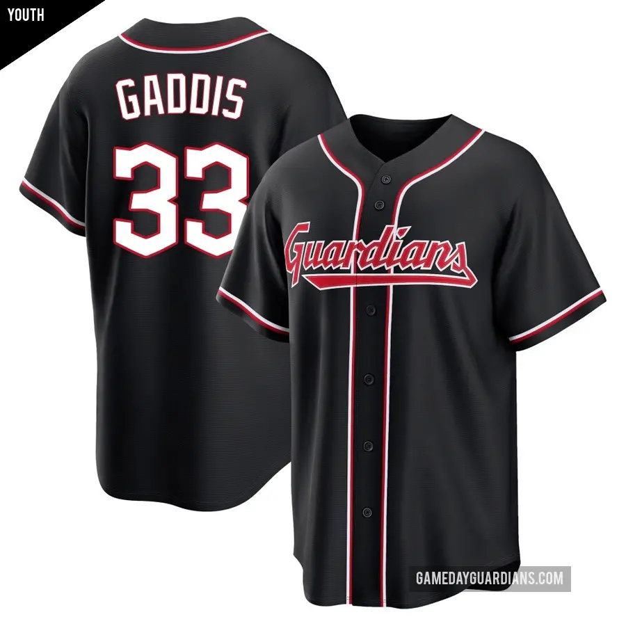 Youth Cleveland Guardians ＃33 Hunter Gaddis Replica Black Fashion Out Jersey