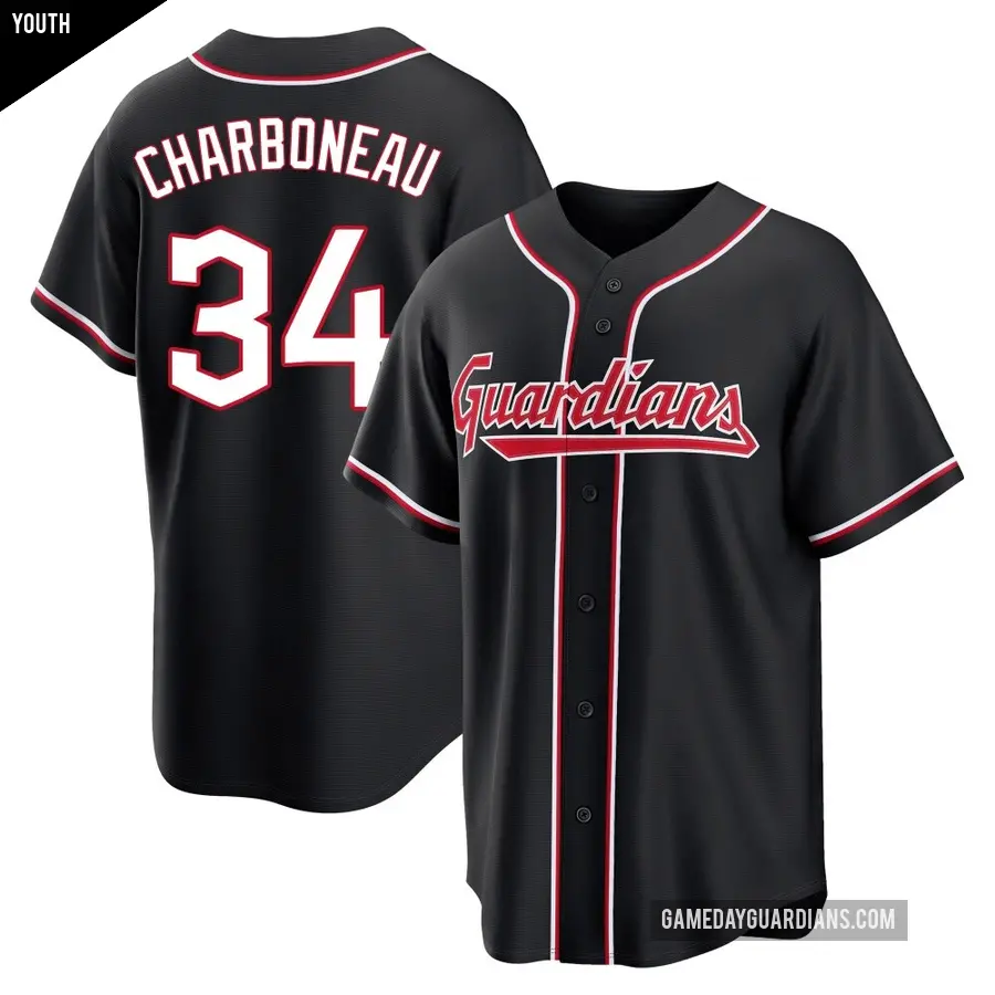Youth Cleveland Guardians ＃34 Joe Charboneau Replica Black Fashion Out Jersey