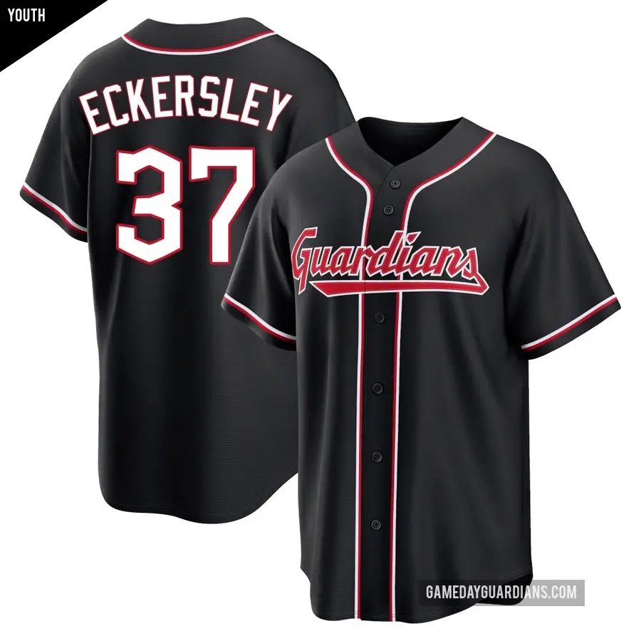 Youth Cleveland Guardians ＃37 Dennis Eckersley Replica Black Fashion Out Jersey