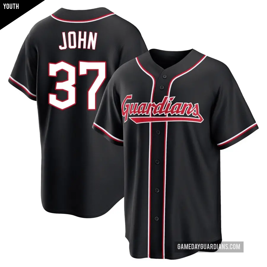 Youth Cleveland Guardians ＃37 Tommy John Replica Black Fashion Out Jersey