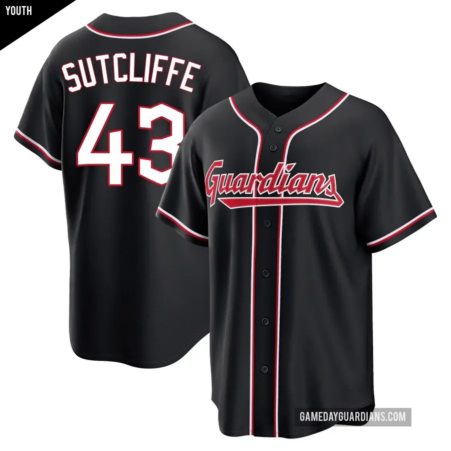 Youth Cleveland Guardians ＃43 Rick Sutcliffe Replica Black Fashion Out Jersey