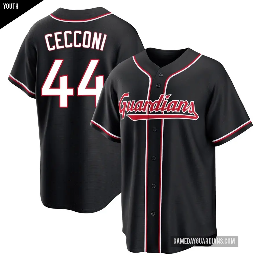 Youth Cleveland Guardians ＃44 Slade Cecconi Replica Black Fashion Out Jersey