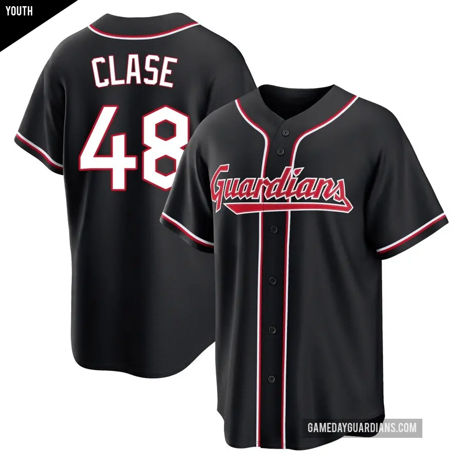 Youth Cleveland Guardians ＃48 Emmanuel Clase Replica Black Fashion Out Jersey