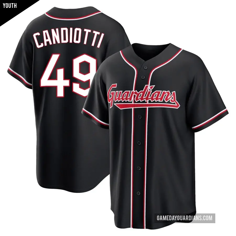 Youth Cleveland Guardians ＃49 Tom Candiotti Replica Black Fashion Out Jersey