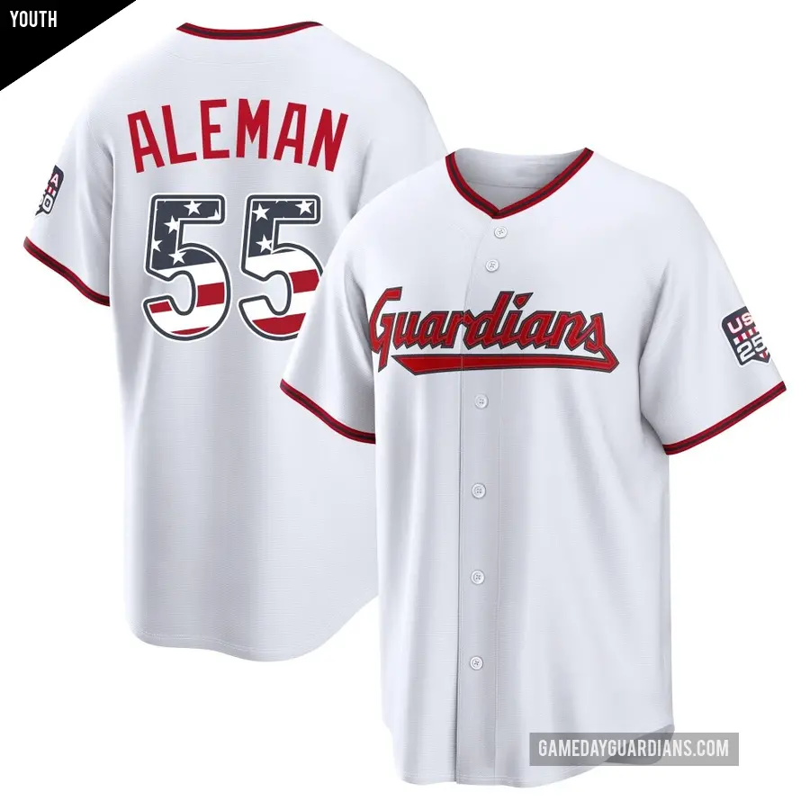 Youth Cleveland Guardians ＃55 Franco Aleman Limited White USA 250 Fourth Of July Home Stadium Jersey