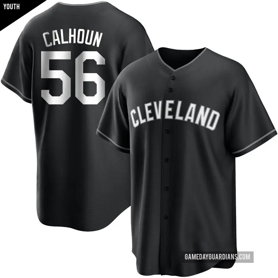 Youth Cleveland Guardians ＃56 Kole Calhoun Replica Black/White Jersey