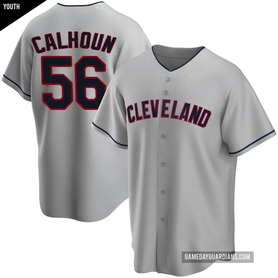 Youth Cleveland Guardians ＃56 Kole Calhoun Replica Gray Road Jersey